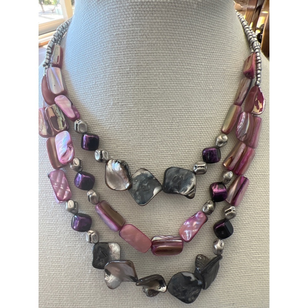 Purple shell multi strand necklace.  EUC